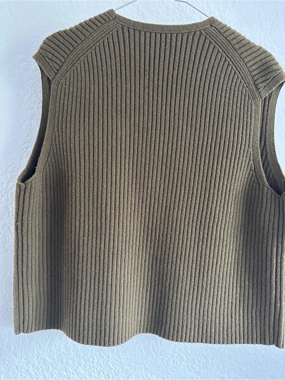 COS Military Olive Green Ribbed Merino Wool Cardigan Vest - Picture 12 of 12